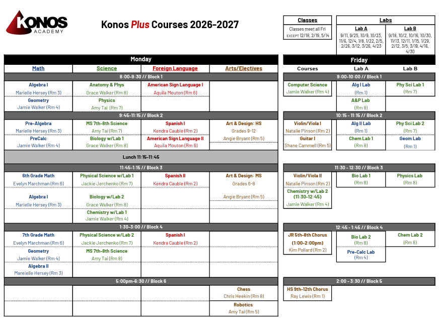 Plus Course Schedule